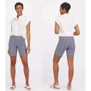 Spanx Sunshine Shorts, 10" Navy Printed Dot Size L,new